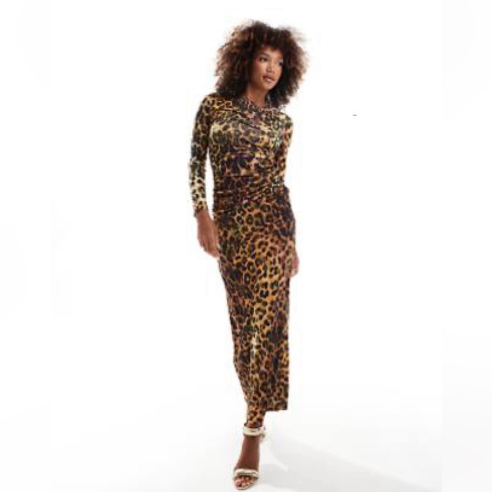 Chic Leopard Print Long Sleeve Dress
